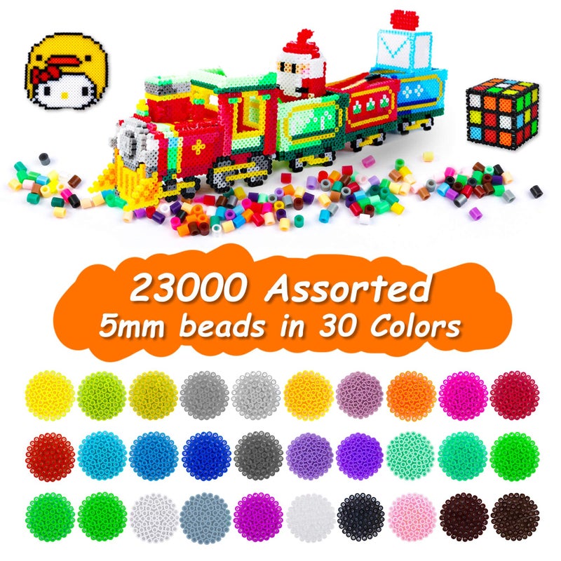 Inscraft 23,000 pcs Fuse Beads Kit for Kids Crafts, 30 Colors Iron Beads Set with 3 Pegboards, 5 Ironing Paper, 10 Patterns, Gifts for Birthday Christmas, Multicolor 5mm Melty Beads Bulk Refill Kit by Inscraft - Image 3
